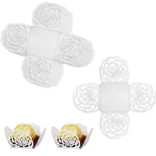 Schokolade Trüffel Wrappers Papier, 50 PCS Trüffel Fällen Mini Goldfolie Rose Muster süße Fälle für Weihnachten, Hochzeit, Geburtstag, Baby-Dusche-Party, Valentinstag (weiß)