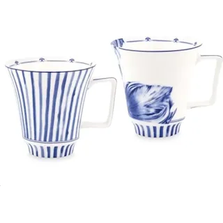 Heinen Delfter Blau - Becher 'Tulpe mit Streifen' (Groß, 2er Set) - Blau