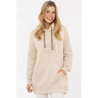 Sweatkleid ZWILLINGSHERZ "Wild Vibes", Damen, Gr. XL, N-Gr, beige, Sweatware, Obermaterial: 50% Baumwolle, 50% Polyester, lässig geschnitten kniefrei, hoch geschlossener Ausschnitt, angesetztes Bündchen, Kleider Sweatkleid, praktische Fronttaschen, Leo-Kordel, tonale Stickerei
