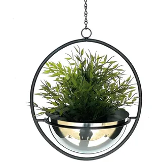 DanDiBo Blumenampel Innen Metall Wand 53 cm 96087 M mit Topf Silber , Schwarz , 20x10x20 cm , Wohnzimmer, Wohnzimmertische, Blumenständer