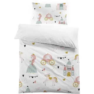 MUSOLEI Bettbezug 120 x 150 cm, für Kinder, Mädchen, Prinzessin, Einhorn, Bettwäsche, 90 x 190 cm, für Kinder, Mädchen, 1 Person, Prinzessin, Schloss, Einkaufswagen, 3D-Druck, mit Kissenbezug, 40 x 60