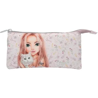 DEPESCHE 13960 TOPModel Blooming Kitty - Fächerschlamper in Lila, mit Model Motiv, Blumen Muster und Katze, Mäppchen mit 3 Fächern und Reißverschluss