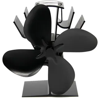 Valo Ofenventilator (Kaminventilator stehend, Lüfter mit 4 Blättern, stromlos, geräuscharm, Maße: 18 x 9,5 x 18,2 cm (LxBxH), schwarz) VK000601