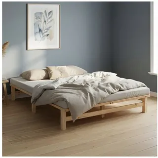 Homestyle4u Holzbett 160 x 200 cm Naturbelassen Braun/Weiß