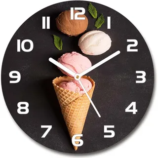 Wanduhr aus Glas 30fi Glasbild Glasuhr Gehärtetes Glas - weisse-zeiger - Ice cream in a waffle - Schwarz