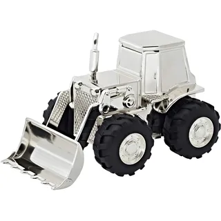 EDZARD Spardose Traktor (Höh 9 cm) edel versilbert, anlaufgeschützt - Sparbüchse, für Erwachsene, Männer, Landwirte