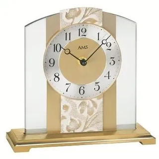 AMS 1123 Tischuhr Quarz analog golden modern aus Glas mit Messing und Kunstleder - Gold