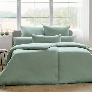ESTELLA Jersey Bettwäsche Set, 135x200 cm + 80x80 cm, Mint | 100% Baumwolle, trocknerfest, bügelfrei, Mako Interlock Jersey, Deutsche Markenqualität, Garantie Reißverschluss