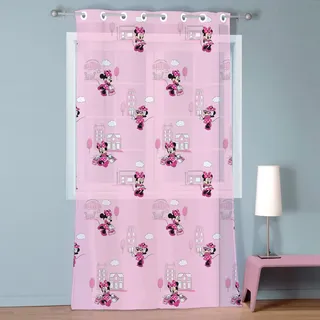 Disney Home Minnie Cute Vorhang mit Ösen, 100% Polyester, Öko-Tex, 140 x 240 cm, Bedruckt, Mädchen, Rosa