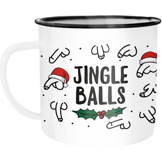 Moonworks® Emaille-Tasse Jingle Balls Penis Muster Weihnachten Pimmel mit Weihnachtsmütze Bürotasse lustige Geschenke emaille-weiß-schwarz standard