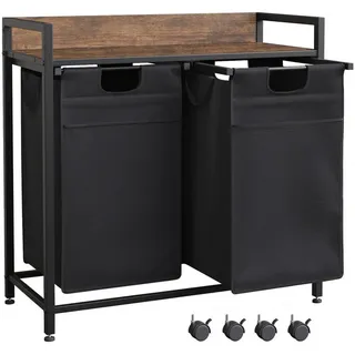 Mondeer Wäschekorb 2 Fächer, Wäschesammler mit Ablage und 2 Herausziehbaren Abnehmbaren Wäschesäcken, Metallgestell Wäschebox mit Fronttasche Geeignet für Schlafzimmer und Badezimmer, 2x50L