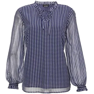 Chiffonbluse GOLDNER "Bluse", Damen, Gr. 40, blau (marine, weiß, gemustert), Obermaterial: 100% Polyester PES., Manschette, Blusen Chiffonbluse, Mit femininen Rüschendetails