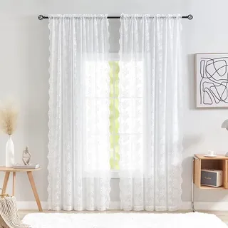 YJ YANJUN Durchsichtige Vorhänge, 203,2 cm Länge, für Tür, Boho-Look, Spitzenfensterpaneele, lichtfilternde Fensterbehandlungen, Elegante Türvorhänge für Wohnzimmer, Schlafzimmer, 132,1 x 203,2 cm