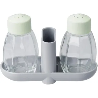 Fackelmann Streuer-Set 45 ml ECO, Salz- und Pfefferstreuer aus Glas, Gewürzstreuer für einfaches Dosieren, hochwertiger Salzstreuer für verschiedene Anlässe (Farbe: Grau/Grün), Menge: 1 x 3 teilig