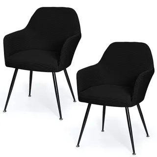 MEIVINES Stretch Stuhlhussen 2er Set Universal Sesselbezug Stuhlhussen mit Armlehne aus Jacquard Stuhlbezug Abnehmbare Waschbar Esszimmerstühle Bezug für Küche Bankett (2, Schwarz)