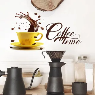 COVPAW Wandtattoo Kaffee Zeit Kaffee Becher Kaffee Tasse Wandaufkleber Selbstklebend Kaffee Ecke Cafe Cappuccino latte macchiato Espresso Wohnzimmer Küche Wandsticker Wanddeko (Coffee Time Color)