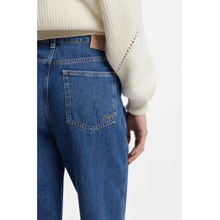 Weite Jeans BOSS ORANGE "MARLENE HR 10.0 Premium Damenmode", Damen, Gr. 33, Länge 34, blau 400, Denim/Jeans, Obermaterial: 100% Baumwolle, unifarben, regular fit lang, Jeans Weite Jeans, mit hohem Bund