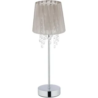 Relaxdays Tischlampe Kristall, Lampenschirm aus Organza, runder Standfuß, Nachttischlampe, HxD 41 x 14,5 cm, grau/silber