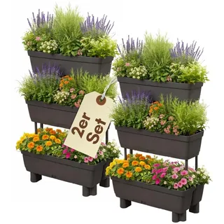 2er Set Pflanzkübel mit Sichtschutz Hochbeet Balkon 3 Etagen Vertikalbeet mit Sichtschutz Blumenkasten Balkon Hoch Pflanzentreppe Pflanzpyramide Hochbeet Garten