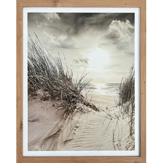Bild mit Rahmen BÖNNINGHOFF "Wandbild gerahmt STRAND DÜNE 40x50 cm – Küsten Wanddeko maritim", gelb (farbe rahmen: artisan, farbe bild(er): ocker, beige, weiß, gelb), B:50cm H:40cm T:2,1cm, MDF, Papier, Bilder, Bild mit Rahmen, mit dekorativem Rahmen
