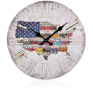 Dekouhr Shabby Chic Wand Runde Uhr Wohnzimmer Deko Quartz Uhr Bürouhr Holz NEU - Weiß