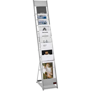 Vevor Prospektständer Zeitschriftenständer mit 10 Taschen, Literaturständer Kataloghalter Schrägsteller, Buchständer Bodenaufsteller für Messen, Büroshows, Ausstellung Geschäfte, Silber