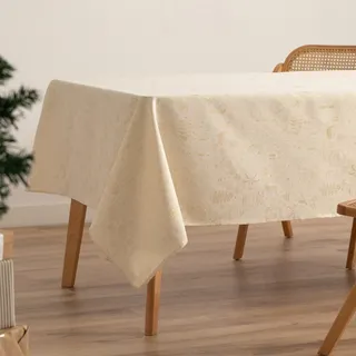 GAMUSI Tischdecke für Weihnachten, Jacquard, Goldfaden, Esstisch, rechteckig, Weihnachtsdekoration, 140 x 300 cm, Ecru