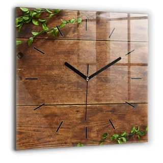 Wallfluent Große Wanduhr – Stilles Quarzuhrwerk - Uhr Dekoration Wohnzimmer Schlafzimmer Küche - Zifferblatt mit Striche - schwarze Zeiger - 60x60 cm - Rustikales Holz - Braun