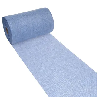 DEKO AS Shabby Chic Leinenoptik Tischläufer, Polyester geruchsneutral, 30 cm x 5 m, Hellblau