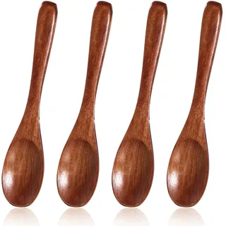 4 Stück Honiglöffel Holz Nanmu Suppenlöffel Kleine Holzlöffel 12,7 cm | Mini Holz Teelöffel Wooden Spoon Handgefertigter Holzlöffel für Tee Kaffee Marmelade Salze
