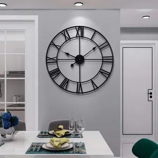 Große Moderne Metall-Wanduhren, rustikal, rund, Fast leise, tickend, batteriebetrieben, römische Ziffern, Uhr für Wohnzimmer/Schlafzimmer/Küche, Wanddekoration (schwarz, 47 cm)