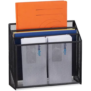 Relaxdays Dokumentenhalter, stehender Briefhalter mit 3 Ablagen, für Schreibtisch, Metall, HBT 29,5 x 32 x 9 cm, schwarz
