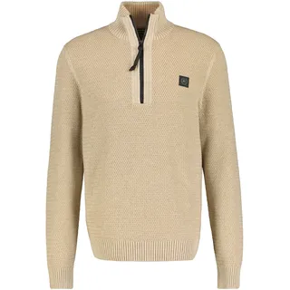 Troyer LERROS, Herren, Gr. XXL, beige (tender beige melange), Strick, Obermaterial: 100% Baumwolle, meliert, slim fit taillenbedeckt, ohne Ausschnitt, Rippbündchen, Pullover Troyer, mit Logo Stickerei