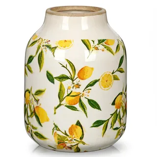 21cm Vintage Keramikvase mit Zitronenmuster Tischvase | Keramikvase für Deko Wohnzimmer Home Office, Vase für Pampasgras, Rustikales Antikes Dekor, Dekovase im Landhausstil