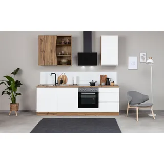 KOCHSTATION Küchenzeile »KS-Bruneck« 240cm breit, wahlweise mit oder ohne E-Geräte, hochwertige MDF-Fronten, weiß