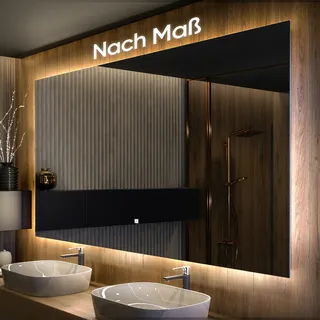 Badspiegel 120x60 cm - Horizontal mit LED Beleuchtung - LED Farbe Neutrallweiß 4500K - T100 - Touch Schalter - Individuell Nach Maß - Beleuchtet Wandspiegel Lichtspiegel Badezimmerspiegel - Transparent