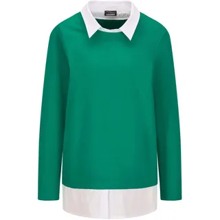 Langarmshirt GOLDNER "Elegantes 2-in-1 Business-Oberteil", Damen, Gr. 42, grün (grün, weiß), Obermaterial: 94% Baumwolle CO. 6% Elasthan EL., Shirts Langarmshirt, Hemdkragen