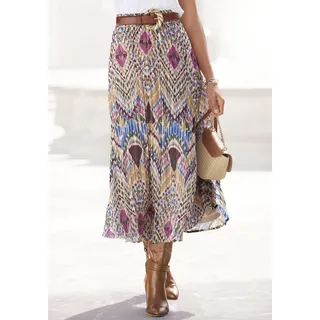 Plisseerock LASCANA, Damen, Gr. 40, bunt (bunt bedruckt), Chiffon, Obermaterial: 100% Polyester. Futter: 100% Polyester, bedruckt, figurumspielend ca. Mitte Wade, Röcke Plisseerock, aus leichter Chiffonware, Midirock mit Alloverprint, sommerlich, Topseller