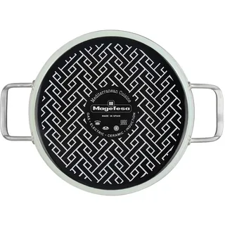 Magefesa Nordic Kochtopf 28 cm mit zweischichtiger Antihaftbeschichtung, verstärkt mit Emaille außen, mintgrün und satinierter Edelstahlbeschläge mit flachem Glasdeckel