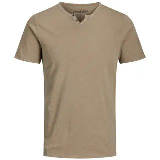 JACK & JONES T-Shirt mit Splitneck in Crockery-XXL