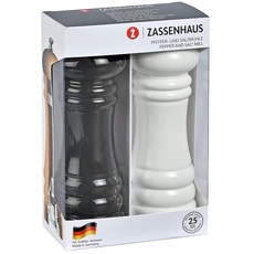 Zassenhaus Mühlenset BERLIN Buchenholz | Geschenkset | Schwarz & Weiß | mit stufenlos verstellbarem Keramikmahlwerk | befüllte Gewürzmühlen | Ø 5,9 cm, H: 18 cm