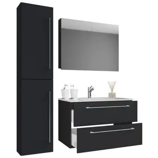 Mid.you Badezimmer , Schwarz , Metall , 4-teilig , 2,1 Schubladen , 113 cm , hängend , Badezimmer, Badmöbelsets & Badmöbelserien, Badmöbel-Sets