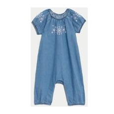 Girls M&S Collection Cotton Rich Embroidered Romper (0-3 Yrs) - Chambray, Chambray - 2-3Y