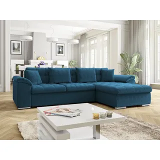 Mirjan24 Eckcouch Cord mit Bettkasten und Schlaffunktion Blau