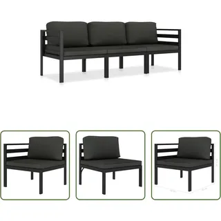 The Living Store 3-tlg. Garten-Lounge-Set mit Kissen Aluminium Anthrazit - Grau