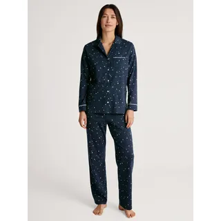 CALIDA Pyjama "Sweet Dreams" 2 tlg. Reverskragen, Knopfleiste, Pure Cotton, Interlock-Qualität, weich, peacoat blau