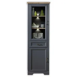 Stella Trading JASMIN Vitrine in Artisan Eiche Optik, Graphit - Vitrinenschrank mit LED-Beleuchtung und viel Stauraum im Landhausstil - 66 x 204 x 42 cm (B/H/T)