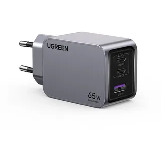 UGREEN Nexode Pro 65W USB-C Ladegerät 3-Ports Mini GaN Schnellladegerat schwarz/grau (25261)