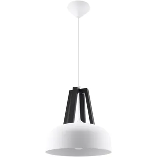 SOLLUX lighting Pendelleuchte deDecke Casco Modernes und minimalistisches Design für Wohnzimmer Schlafzimmer Works withreplaceable bulb E27 1x60W Stahl white und schwarzem Holz 30x30x85cm - Weiß