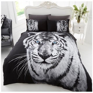 GC GAVENO CAVAILIA Wildlife 3D-Bettbezug, Tier-Bettwäsche-Set, Polyester-Baumwoll-Mischgewebe, weißer Tiger, Doppelbett